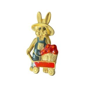 Brand New Danecraft Gold Tone Bunny Rabbit Apple Cart Pin Brooch